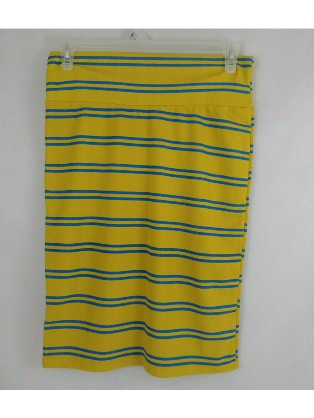 LuLaRoe Cassie Pencil Skirt Yellow With Blue Stripes Size Large